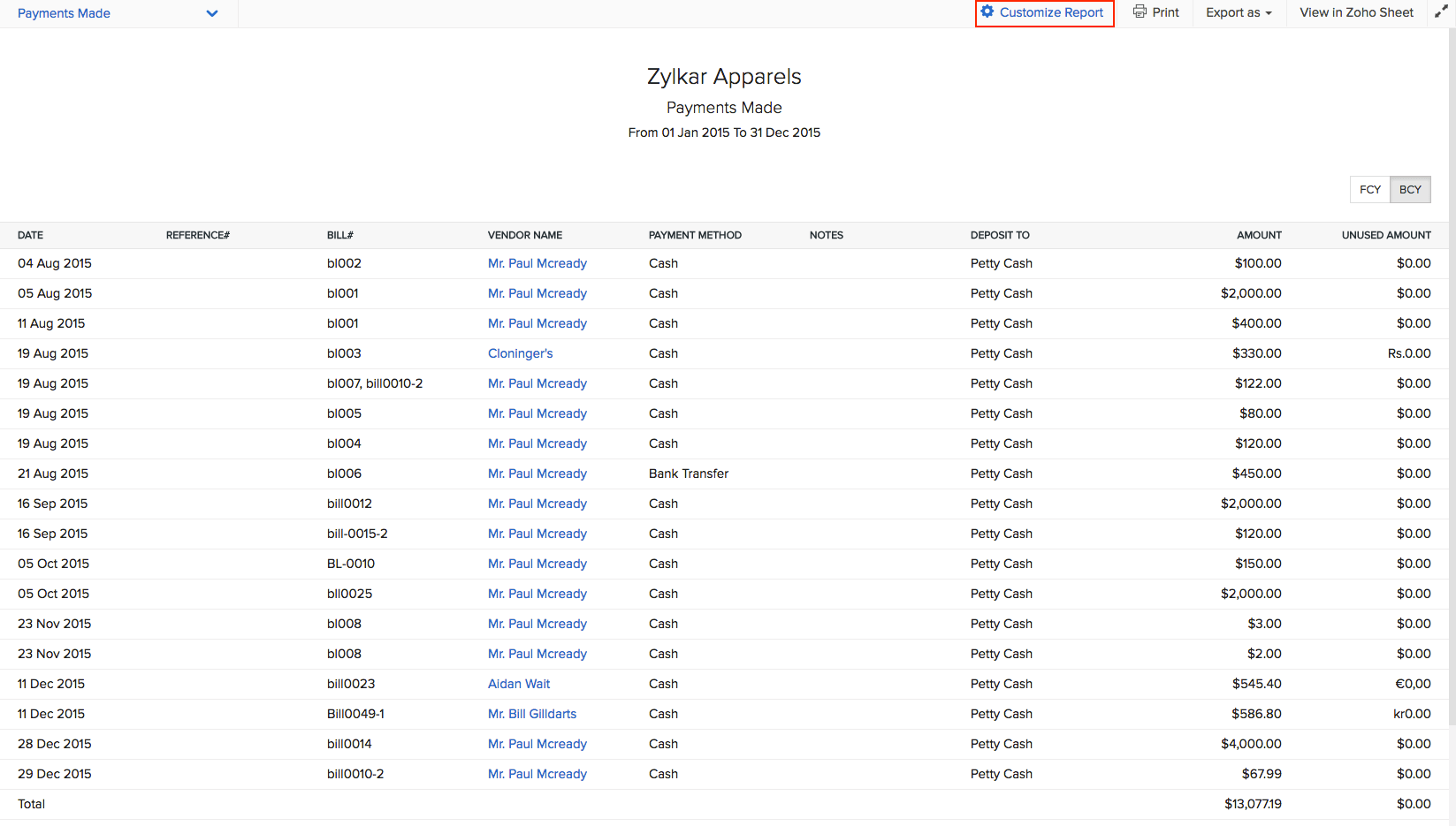 Image of choosing payment history