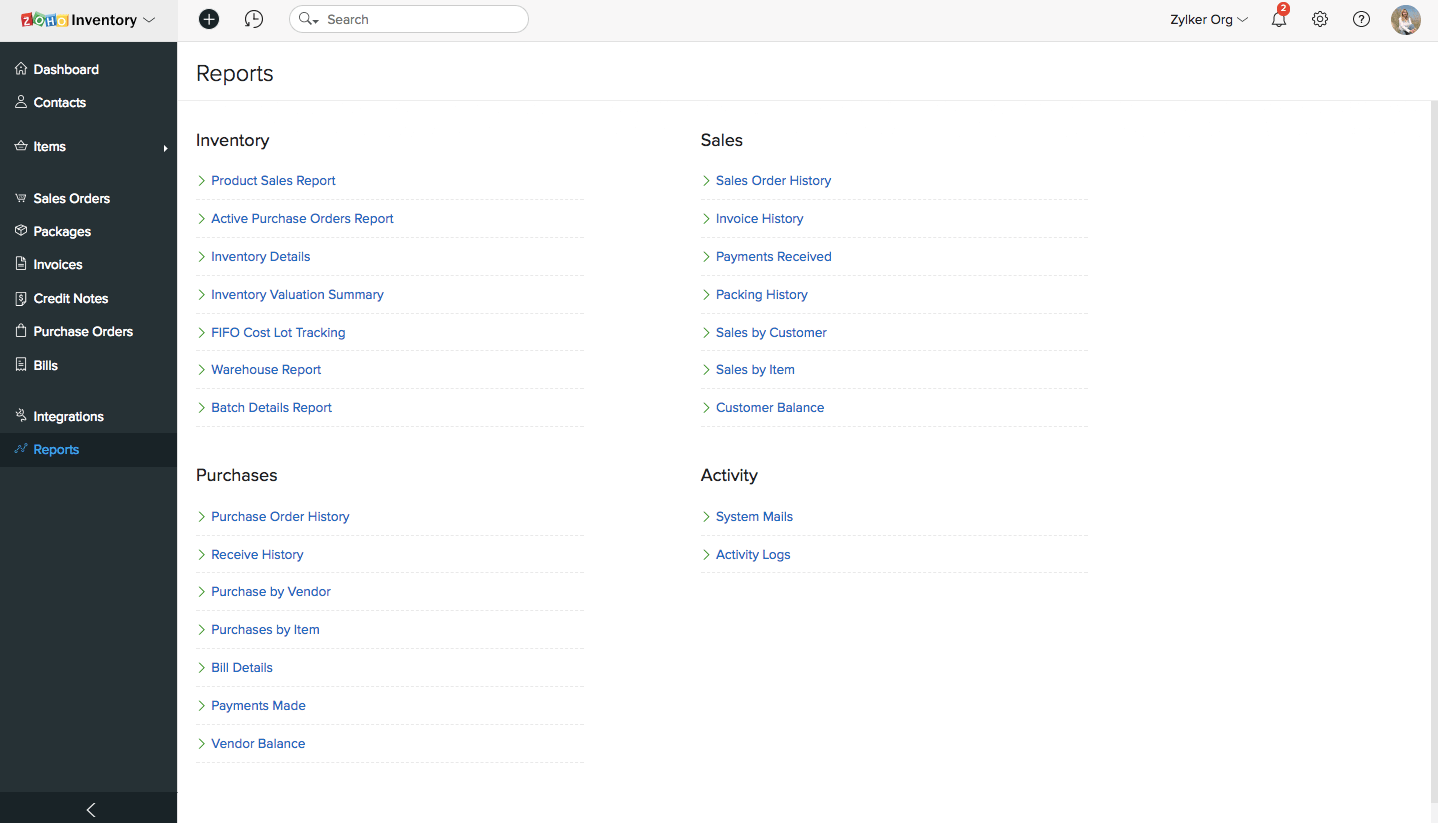 report sales zoho Zoho Inventory Inventory Reports