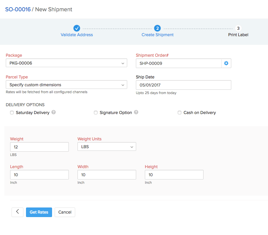 Image of shipment details page