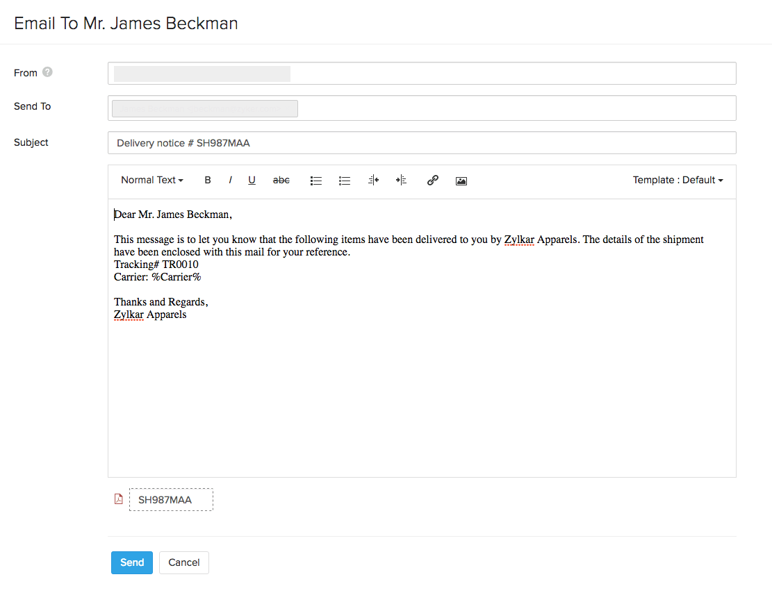 Zoho Inventory Shipments