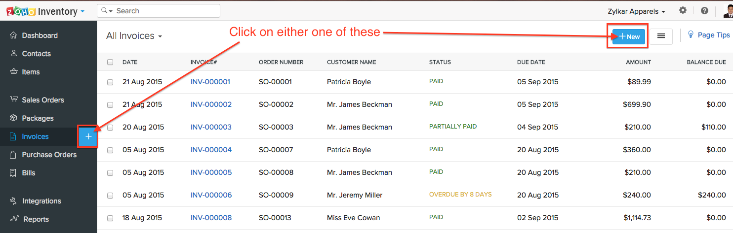 Creating Invoices:: Knowledge Base | Zoho Inventory
