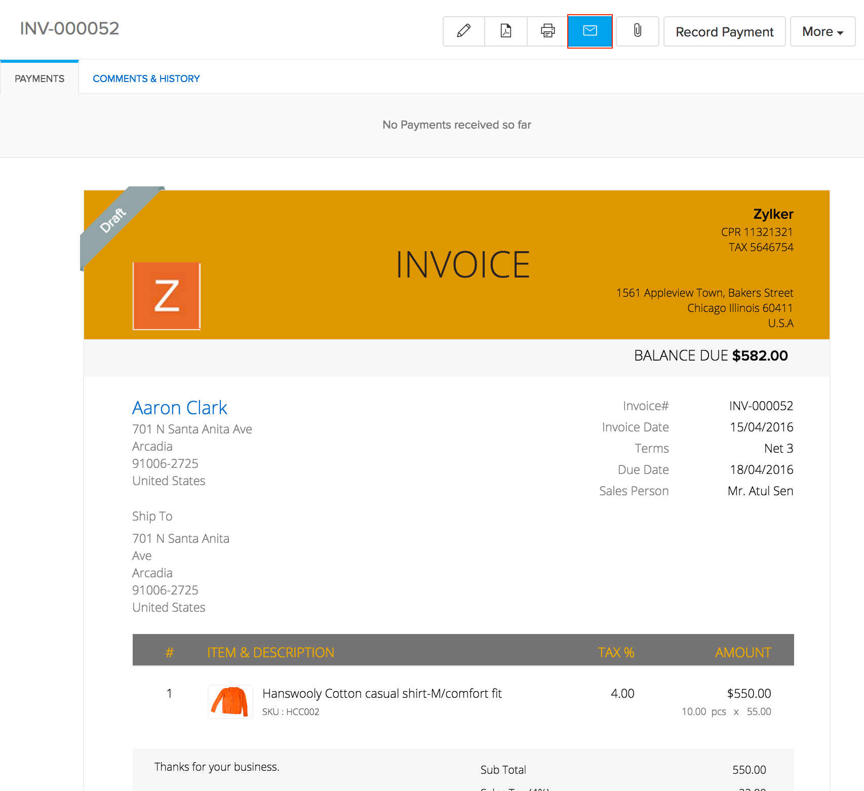 zoho invoices go to spam folder