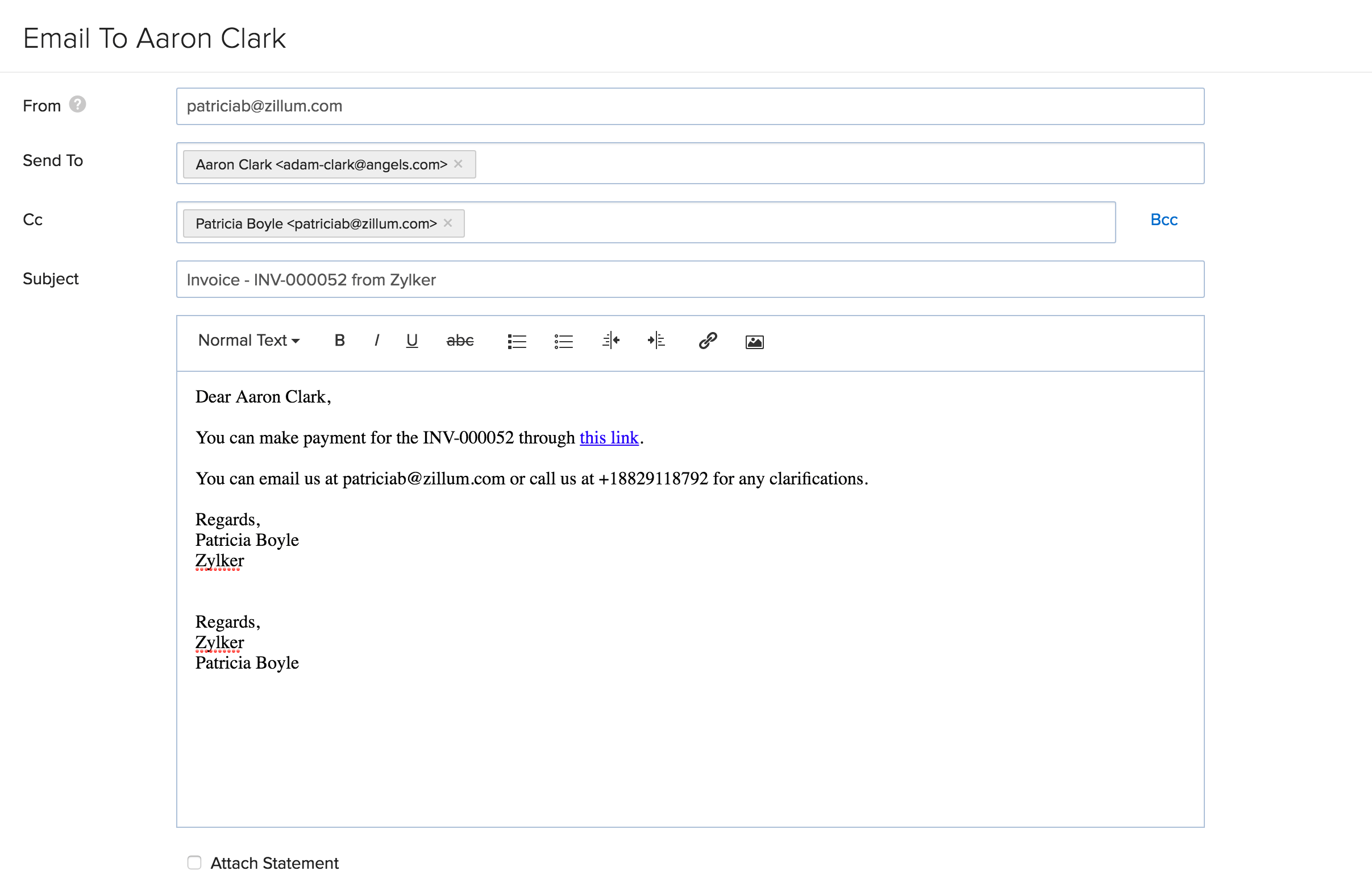 letter to customers about emailing invoices