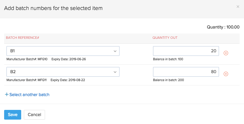 Selecting batches from the drop-down