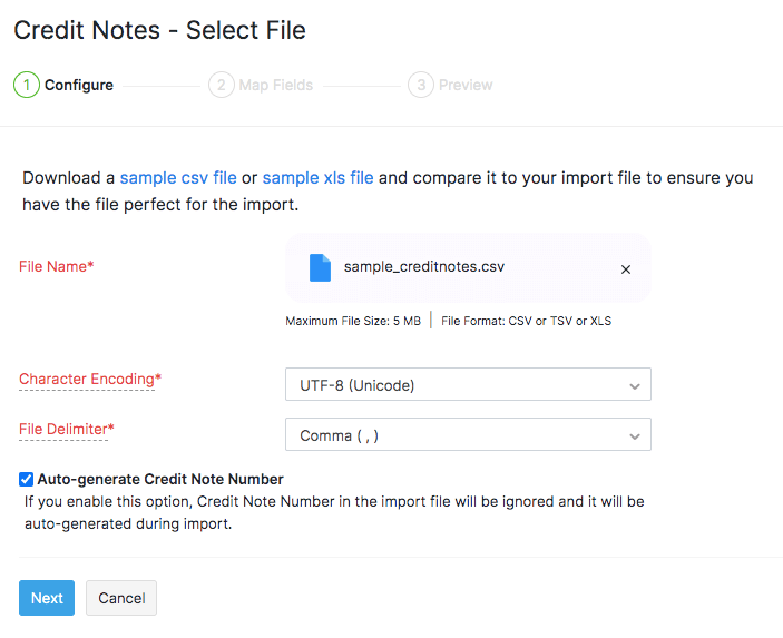 Import credits - upload file