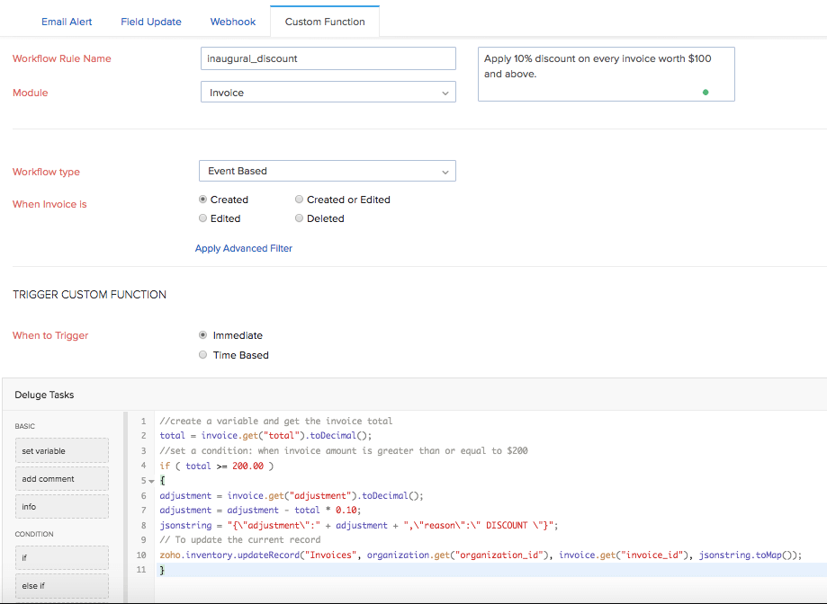 Custom function form