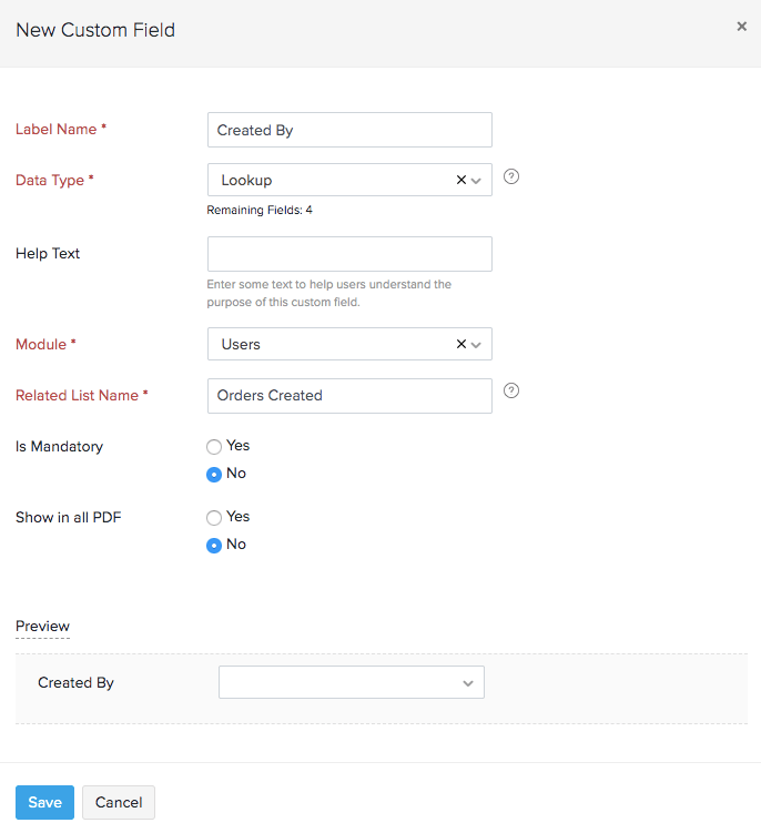 Lookup custom field