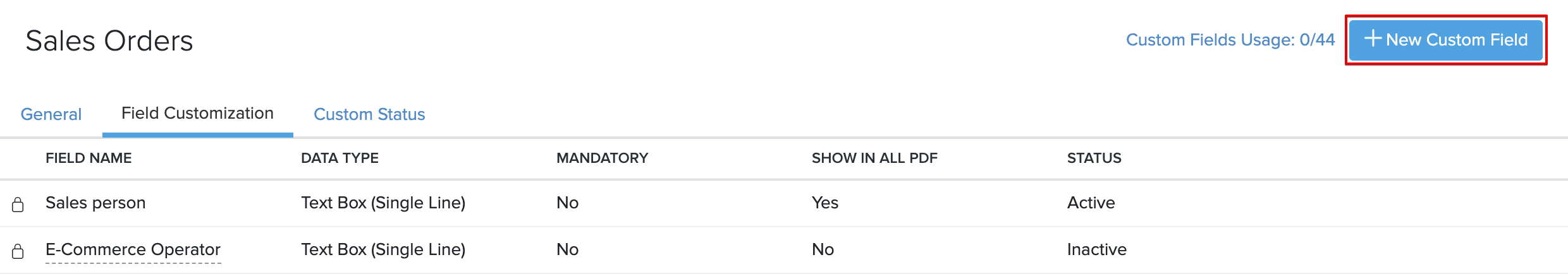 Screen shot of sales orders in preferences