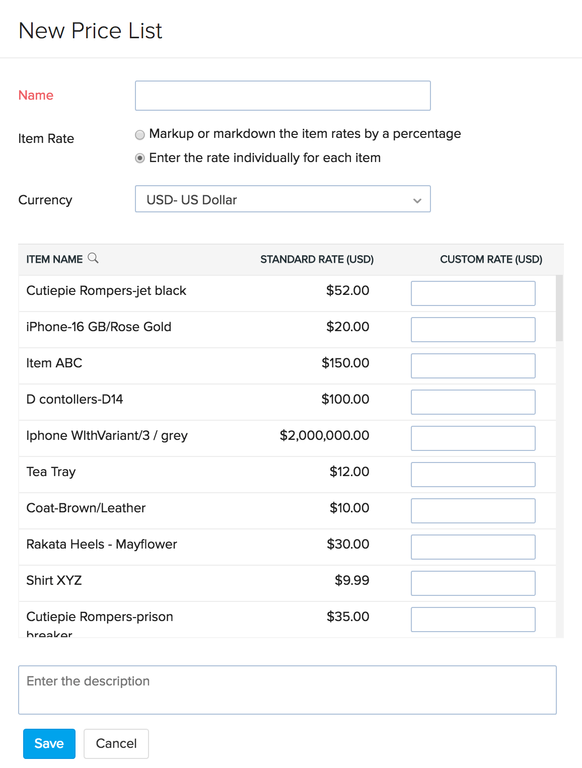 Price List