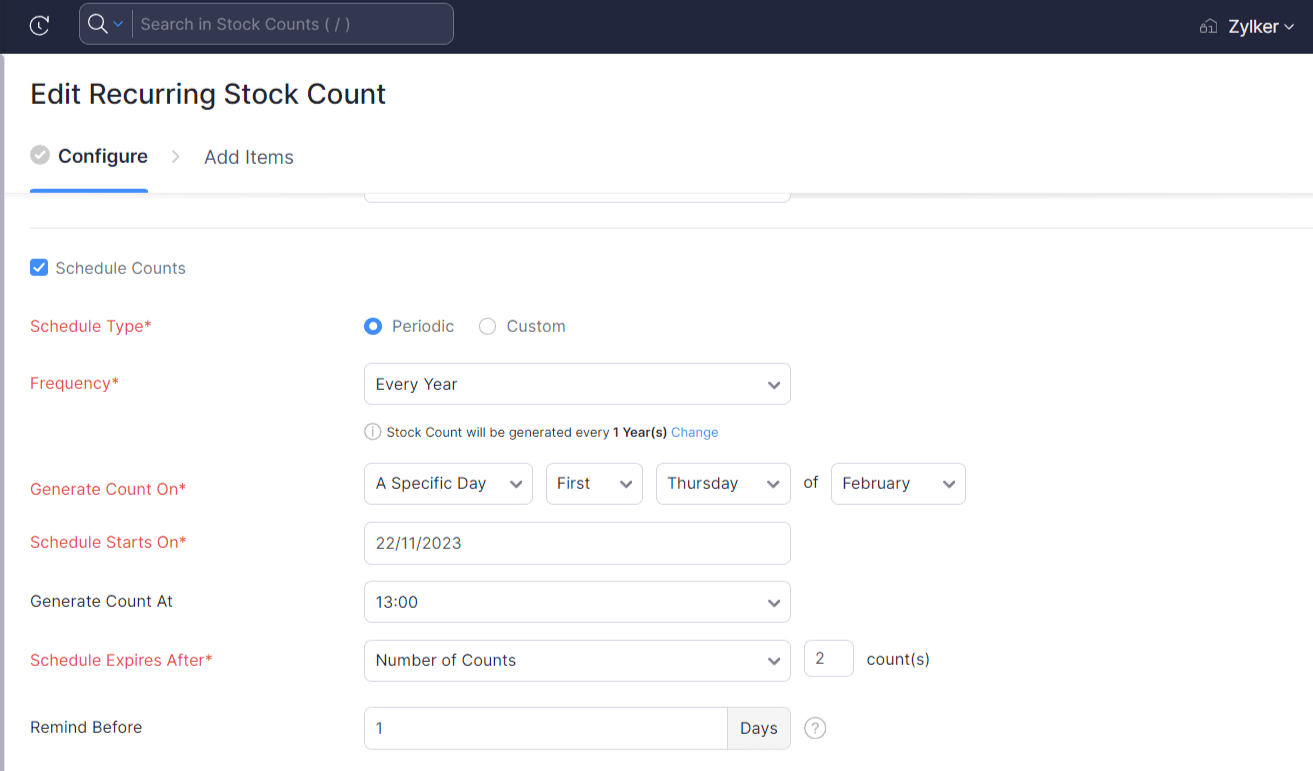 Create Recurring Stock Counts
