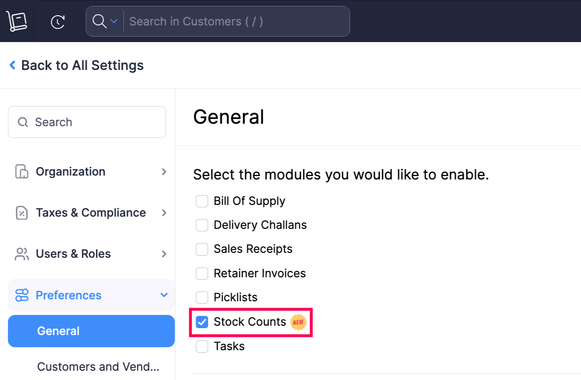 Enable Stock Counting