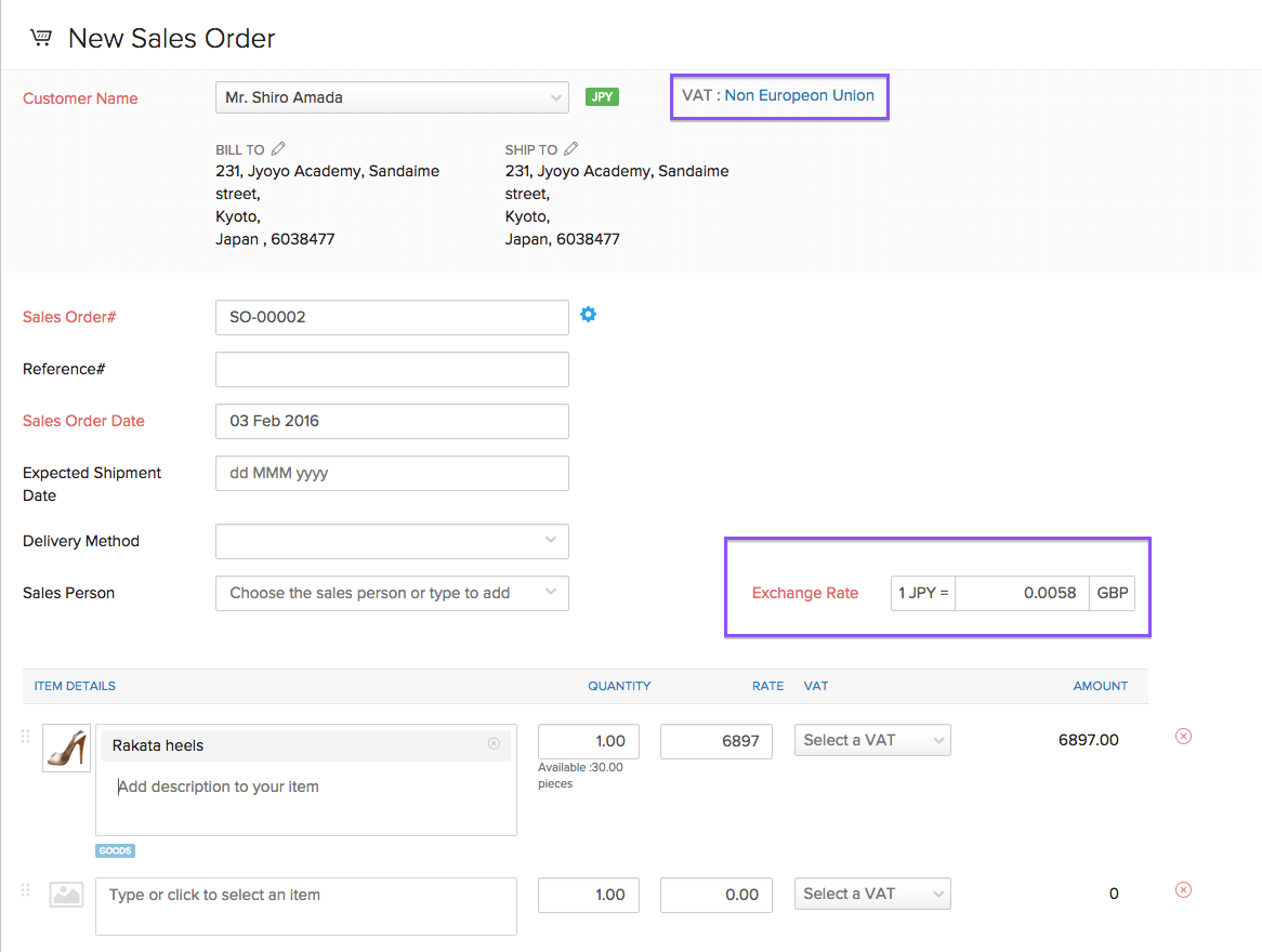 sales to a customer outside UK