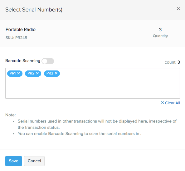 Transferring items with serial numbers 2