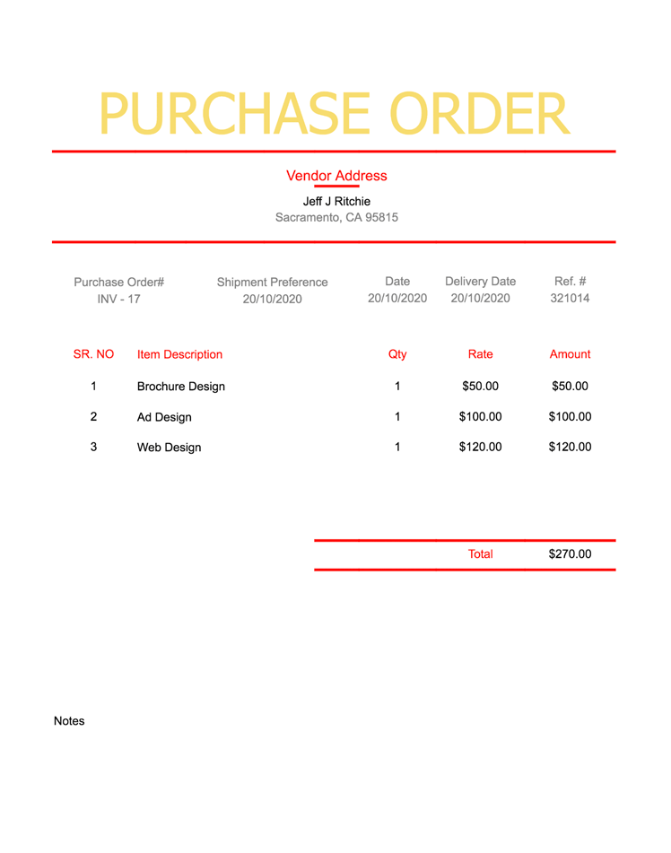 Free purchase order template Zoho Inventory