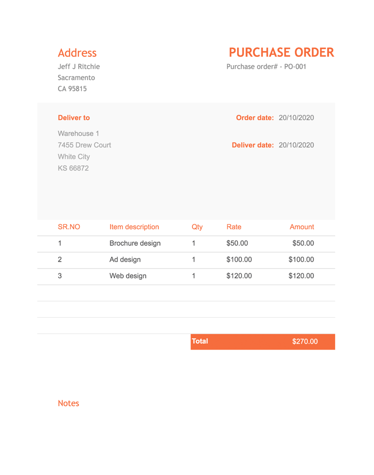 Lite Purchase Order Template | Purchase Order