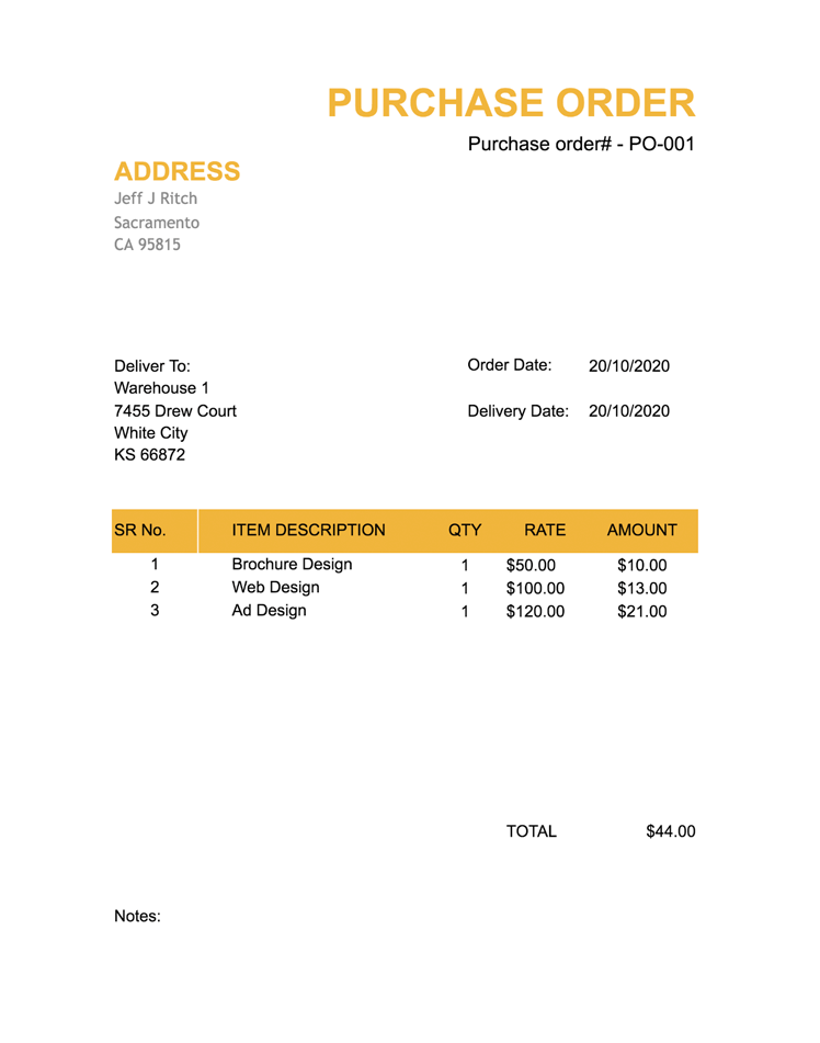 Shopify Purchase Order Template