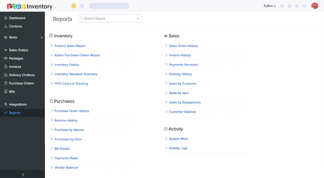 Reporting and analytics - Zoho Inventory