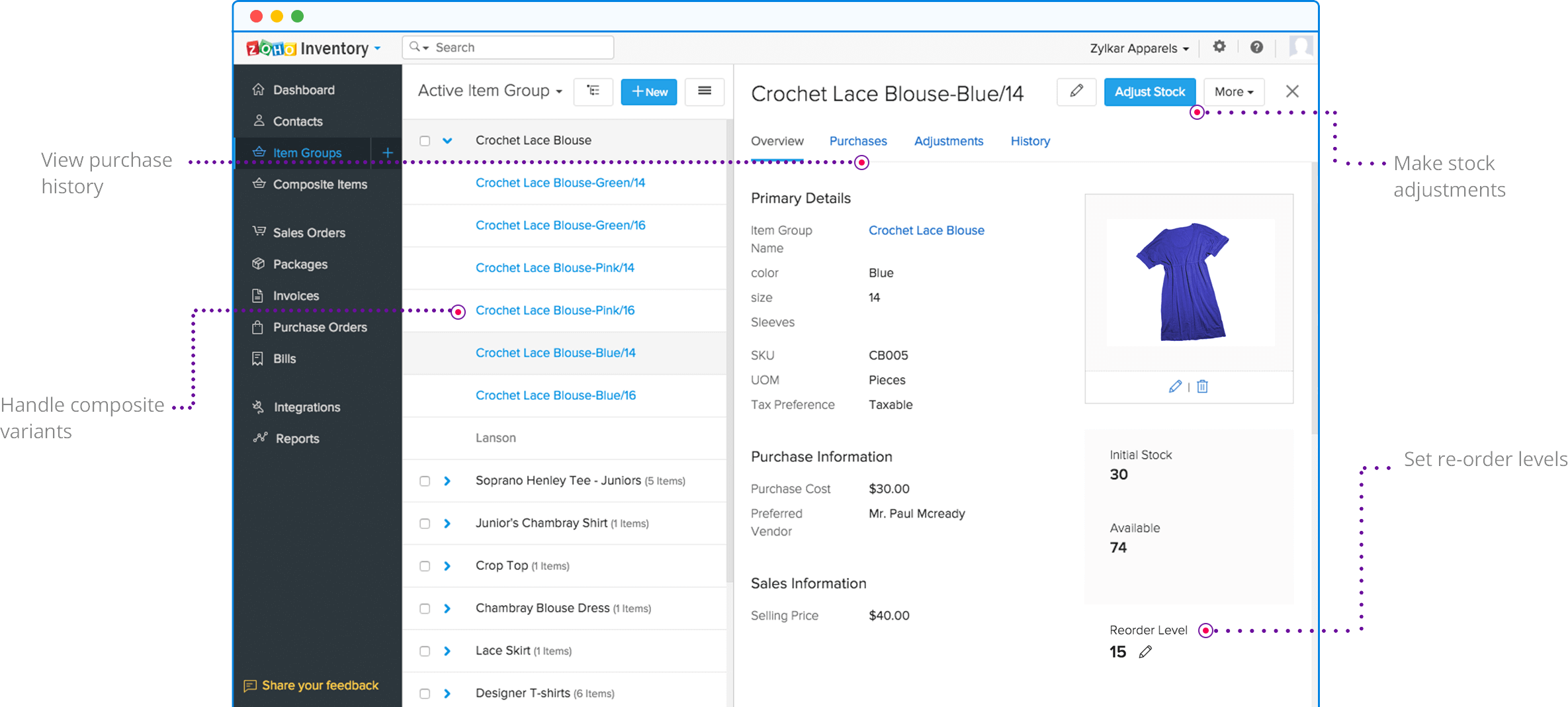 Creation of Items & Item Groups in Zoho Inventory