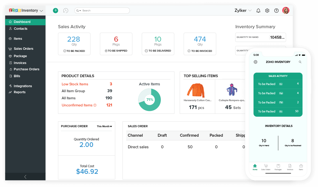 Item quantity. Zoho Inventory. Inventory Management software. Best Inventory System.