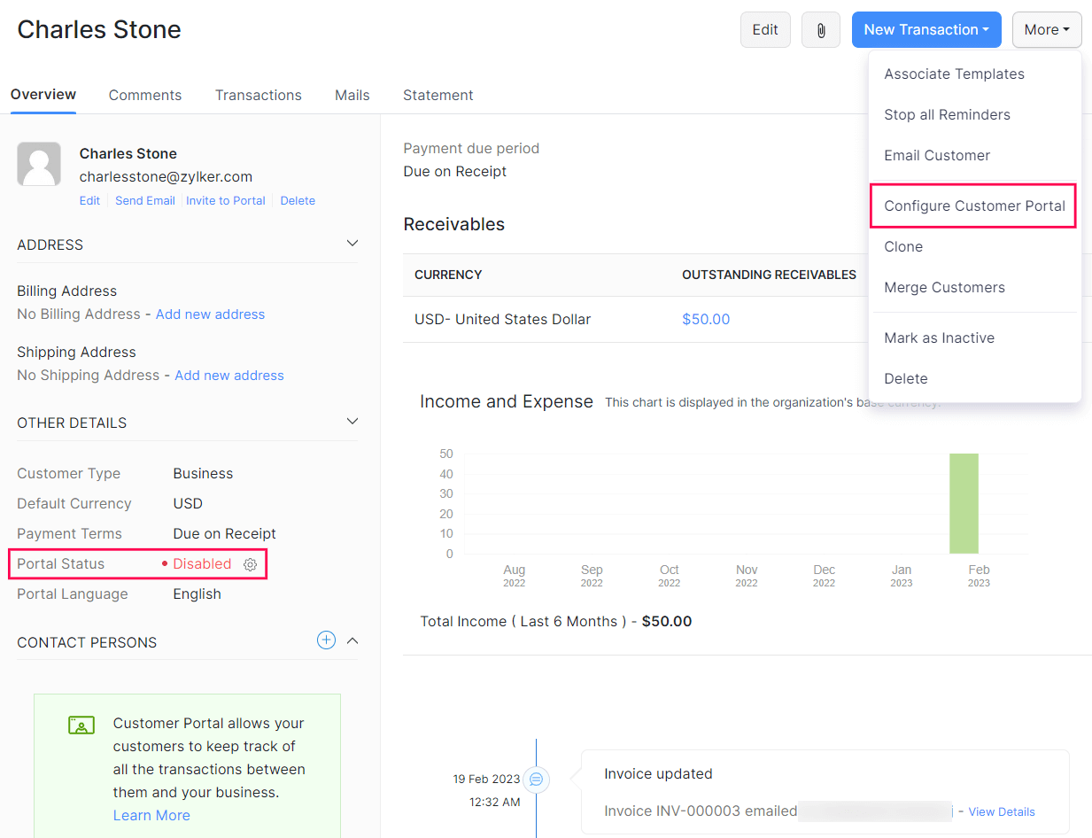 Enable client portal for contact