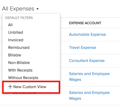 Expense custom view