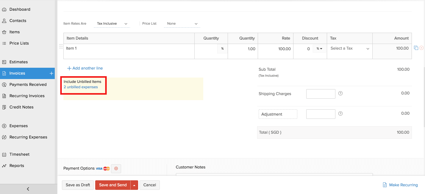 incurred expenses invoice