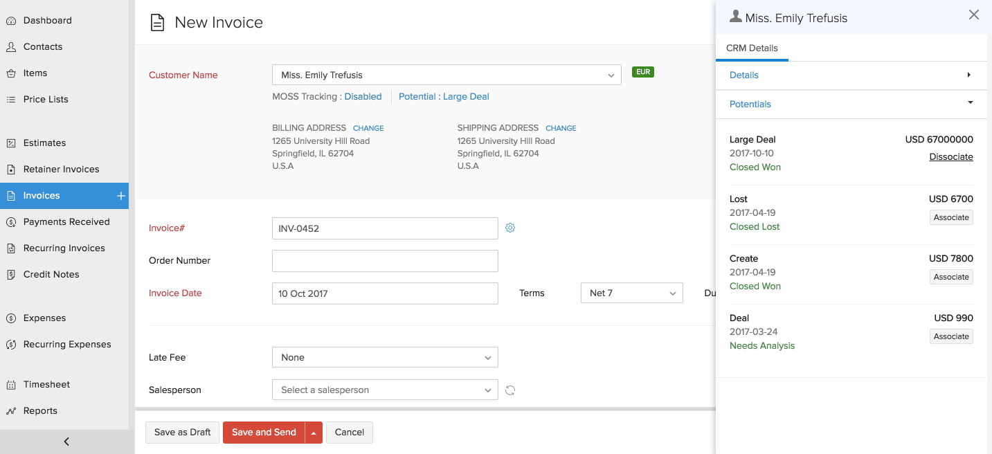 remove country field from zoho invoices