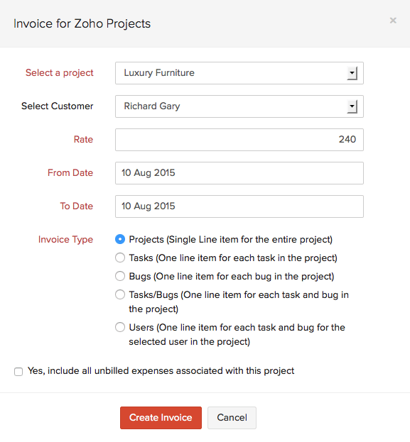 Invoice for Zoho Projects