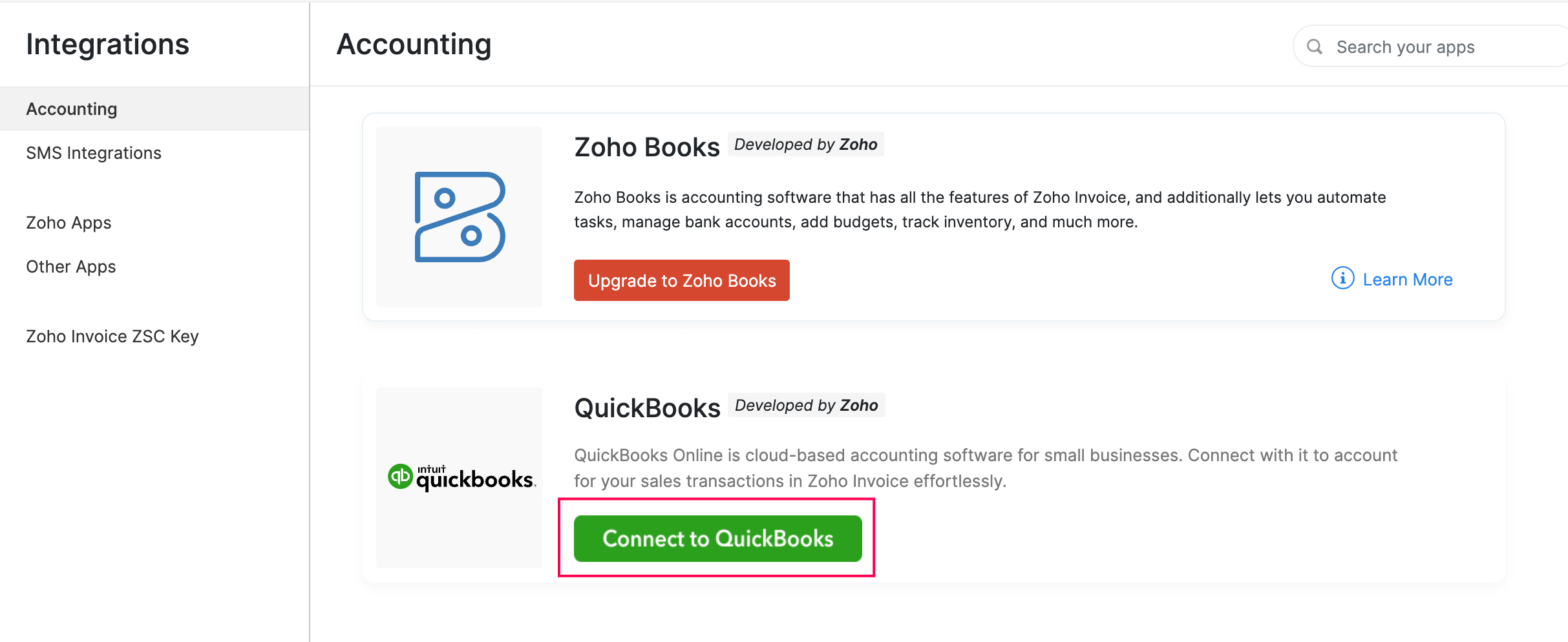 QuickBooks Online Integration Help Zoho Invoice