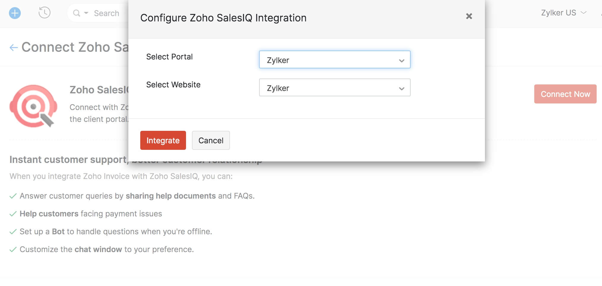 Connect Zoho SalesIQ