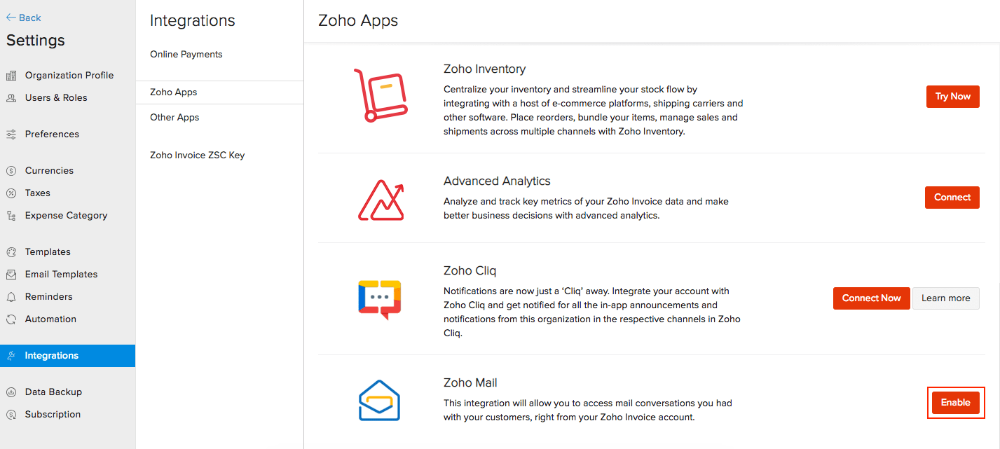 zoho invoice setting up portal already setup