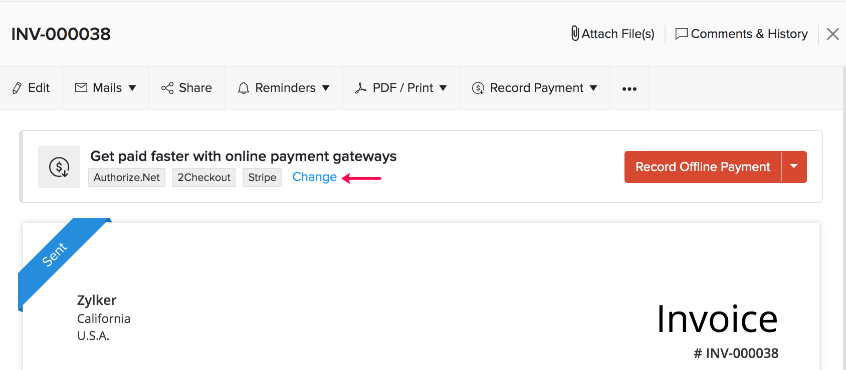 zoho invoice payment gateway api