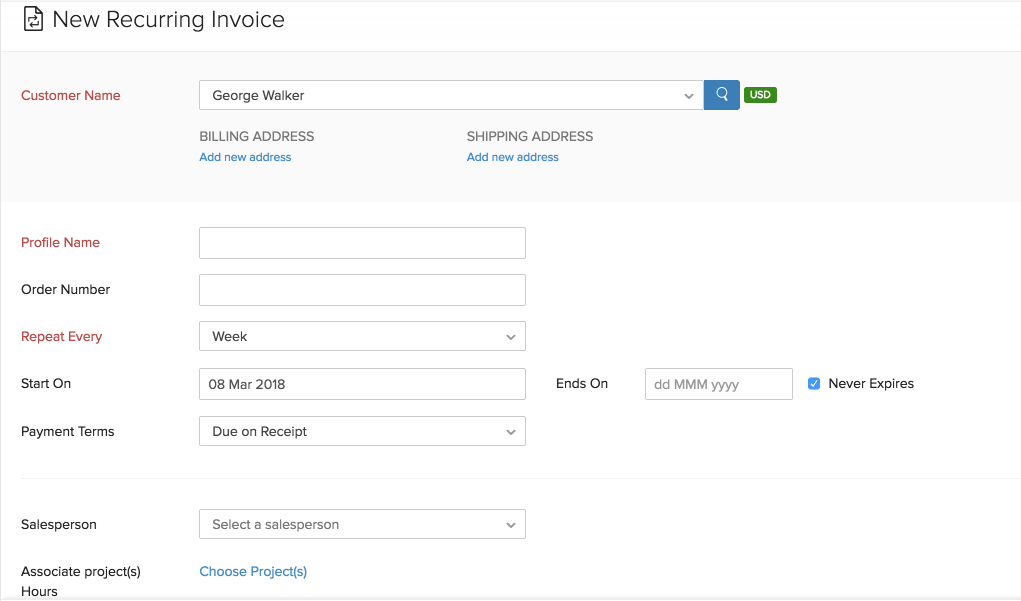 Recurring Invoice Customer Details