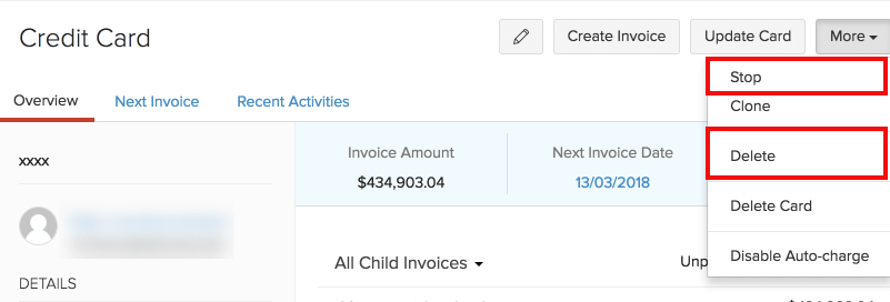 Stop, Delete Recurring Invoice