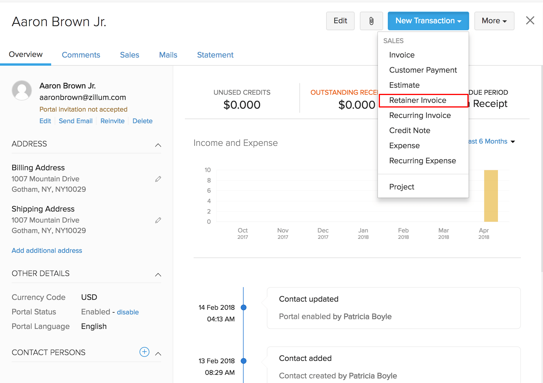 New Retainer Invoice