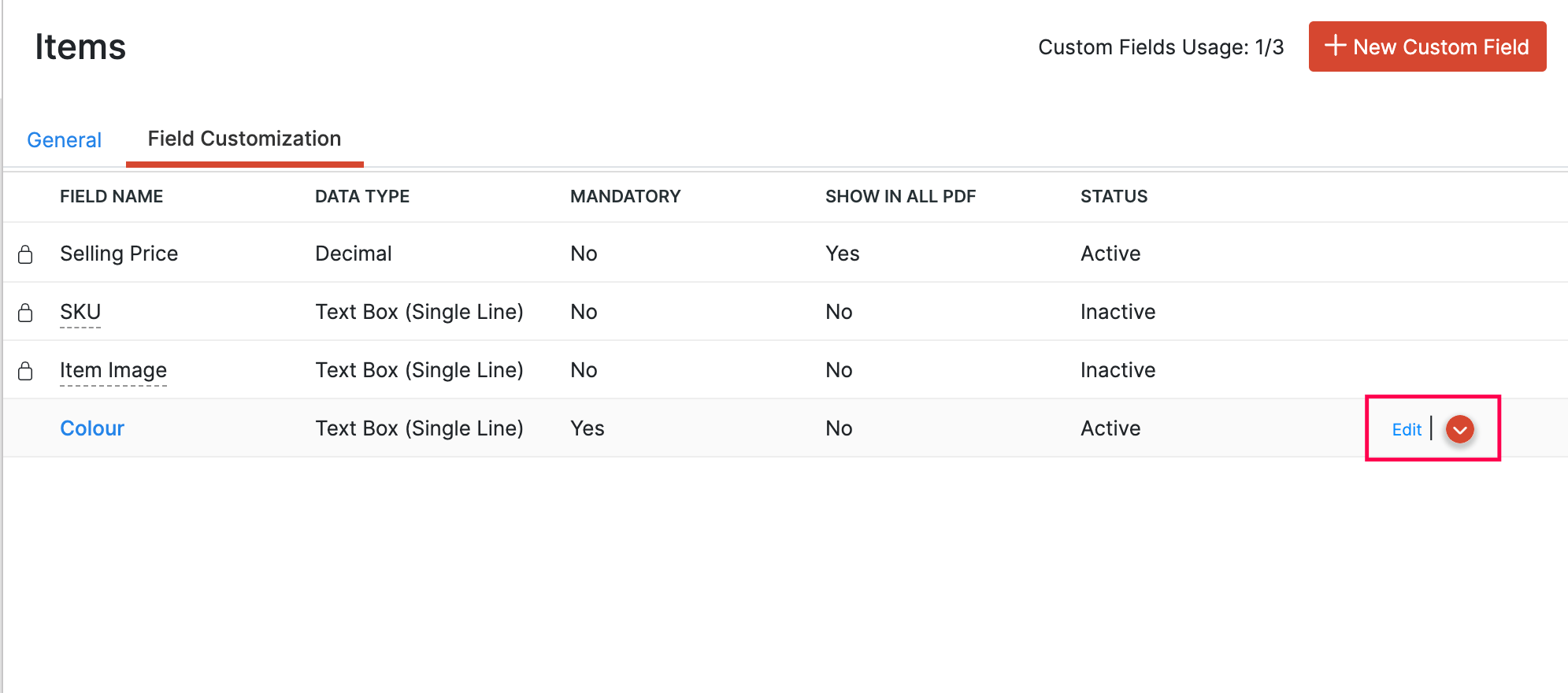 Edit Custom Field Icon