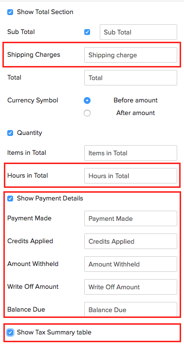 Invoice Specific