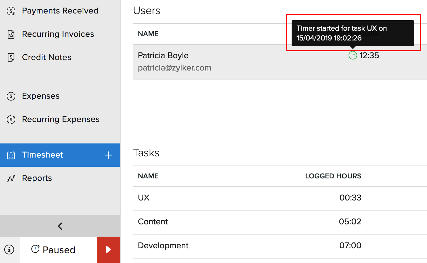 online time clock with receipt manager