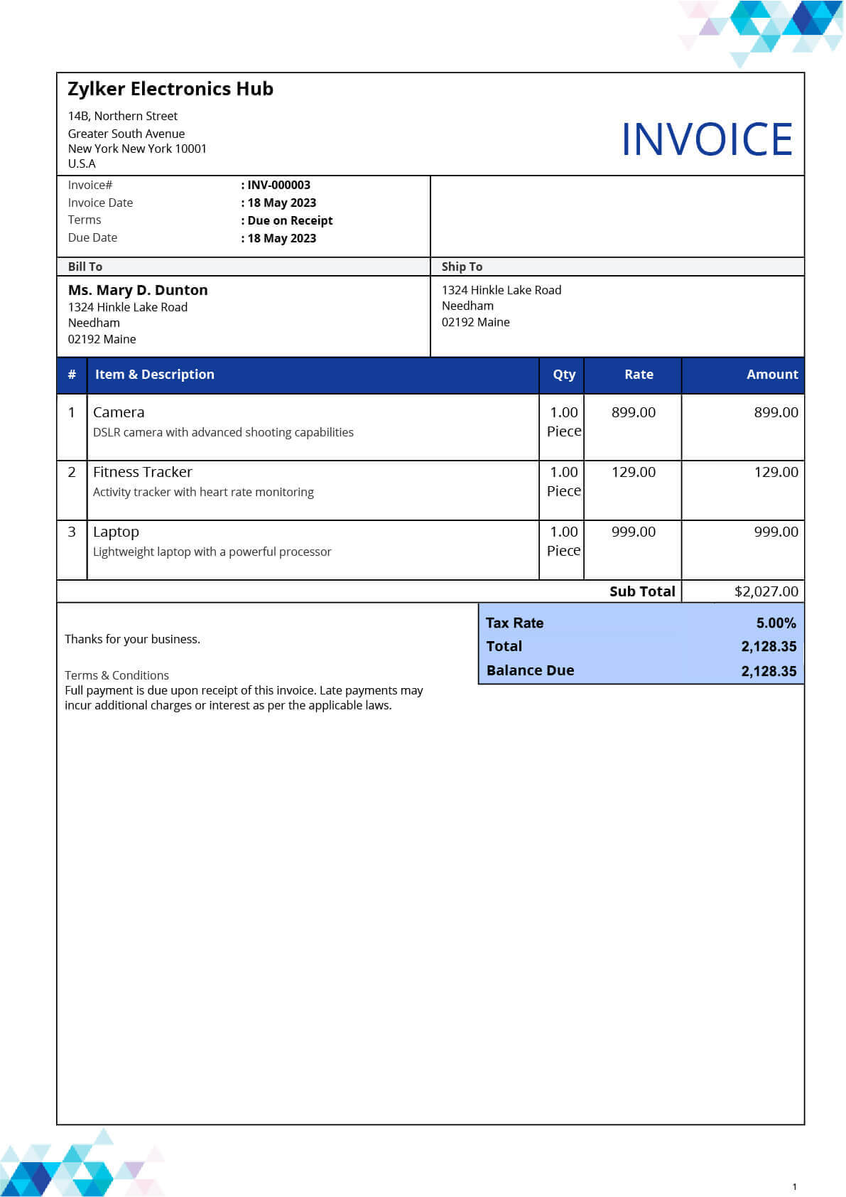 Free Excel Invoice Template Customizable Efficient Zoho Invoice