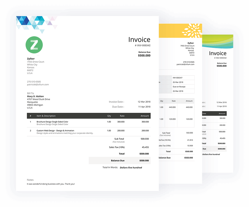 zoho invoice billing app