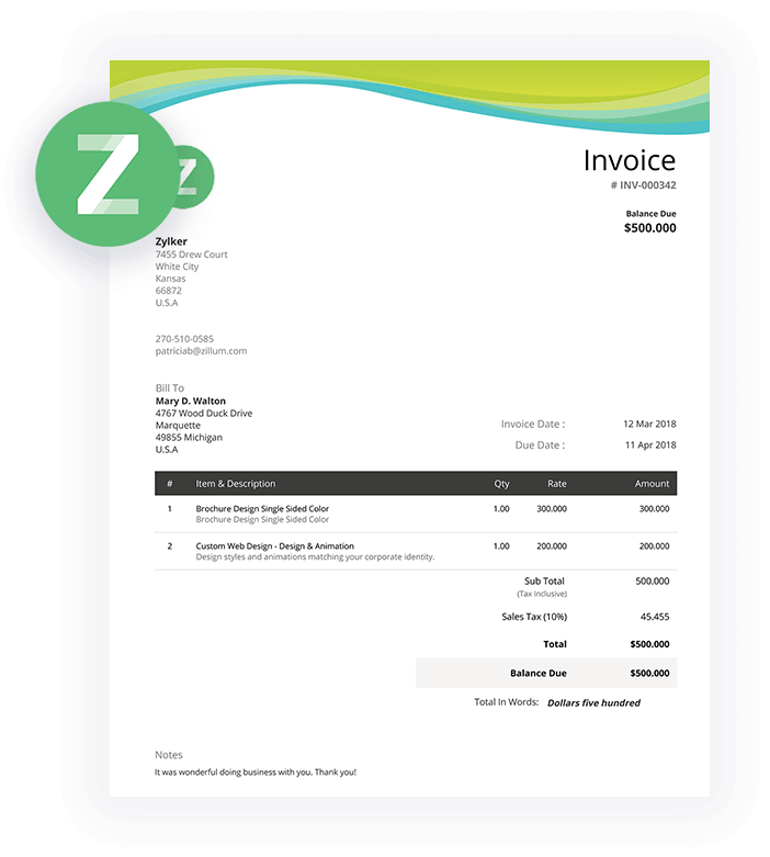  Zoho Invoice Template Free Download Mirko Busto