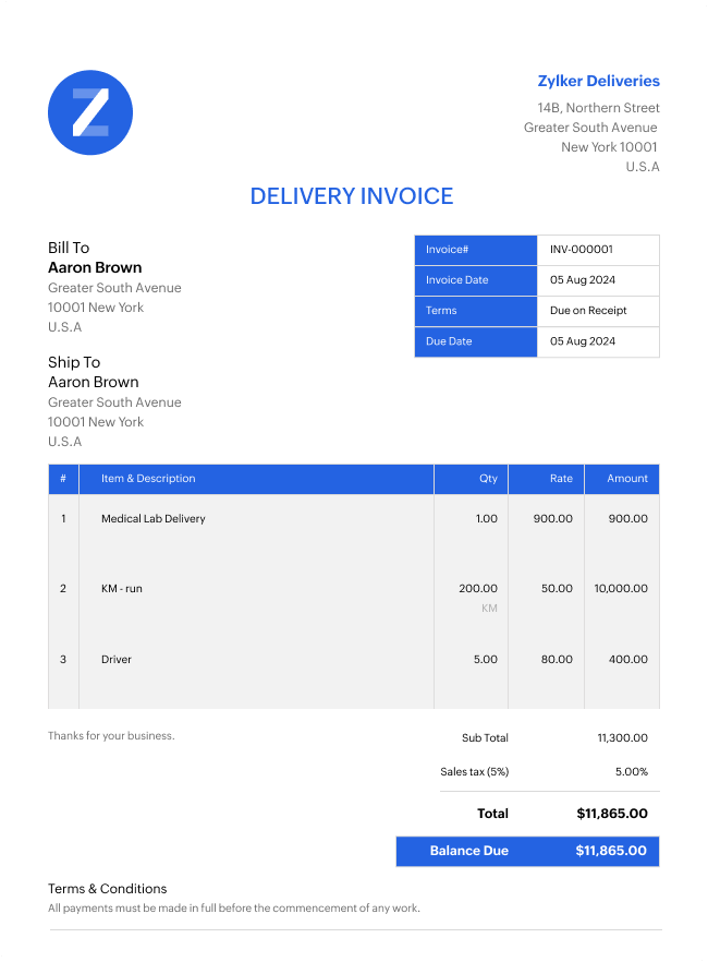 Delivery Invoice Template for download