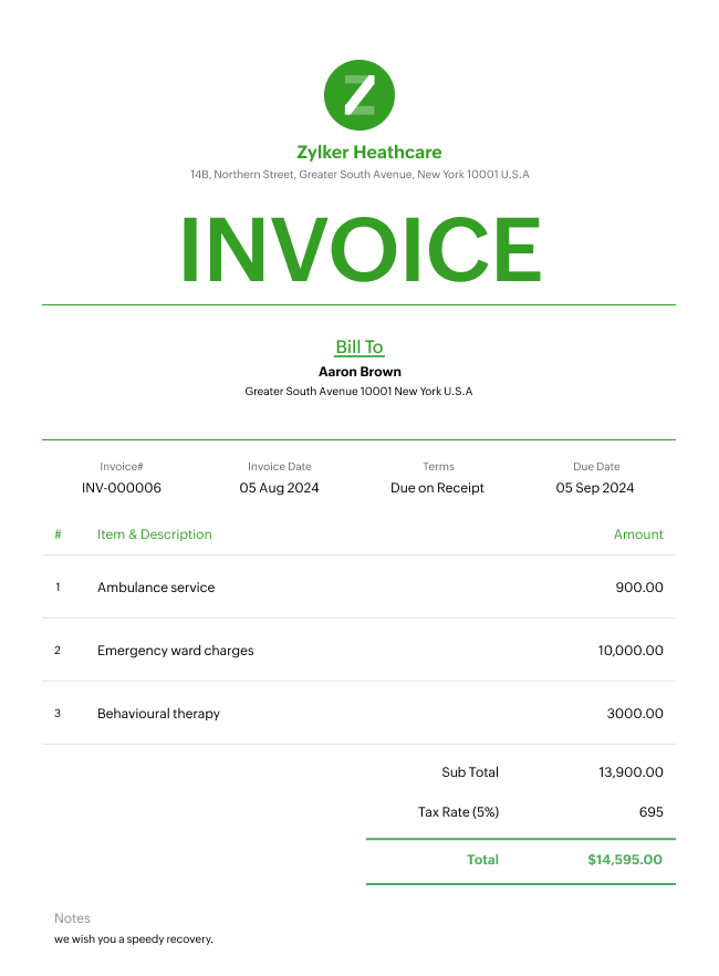 Medical Invoice Template | Zoho Invoice