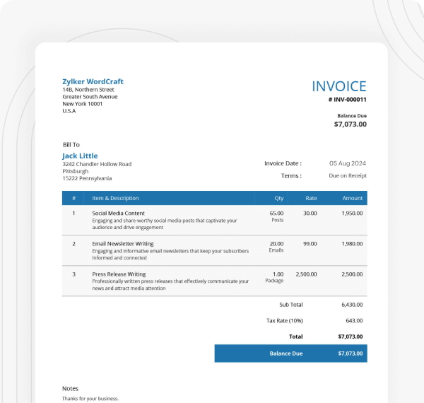 Free invoice templates for download | Zoho Invoice