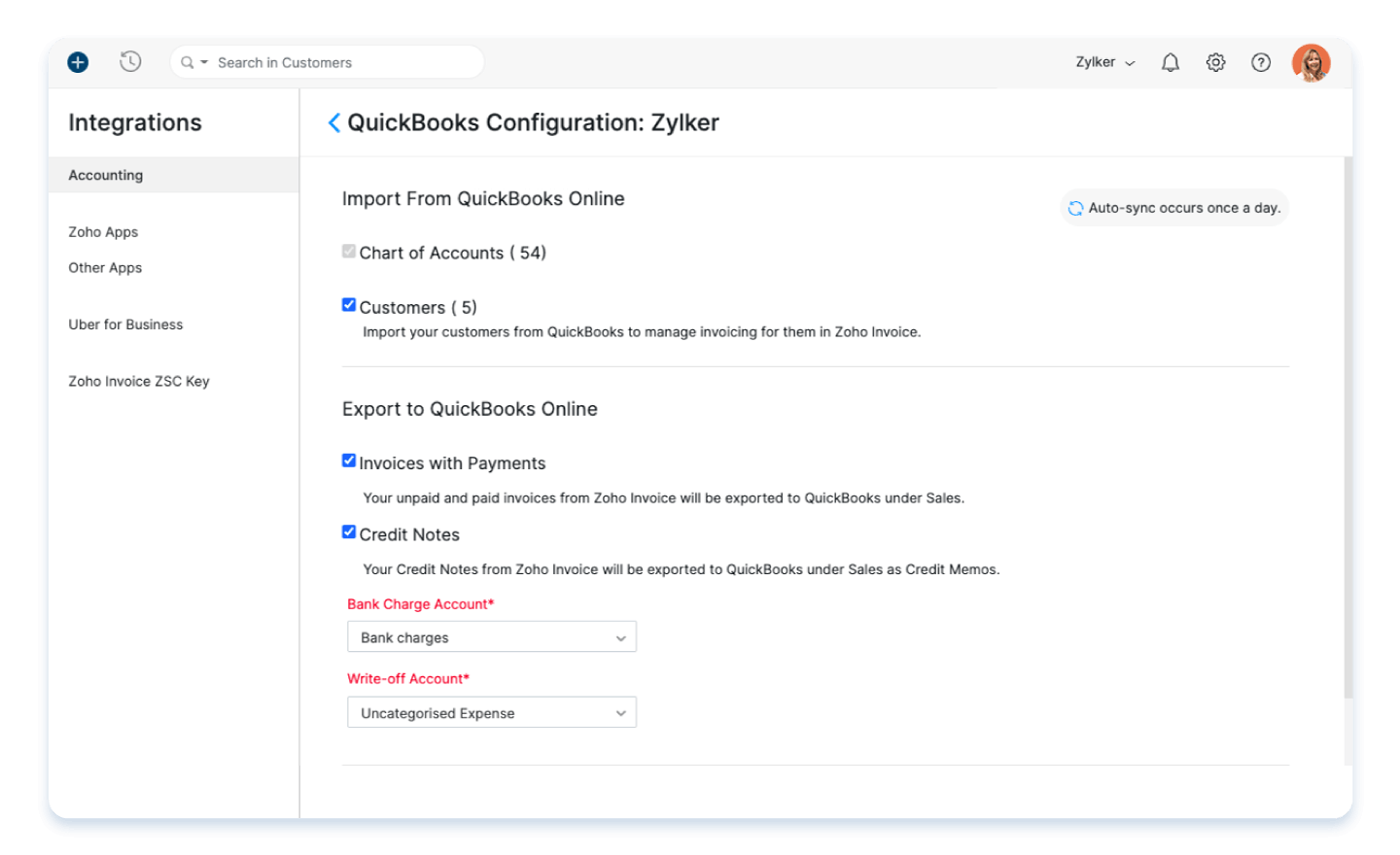 QuickBooks Online Configuration - Zoho Invoice Integration | Zoho Invoice