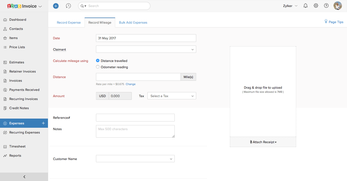 Record Mileage Form