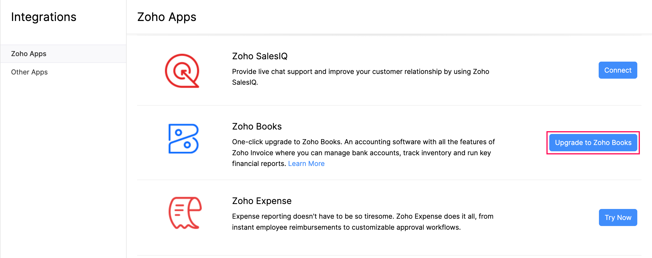 Upgrade to Zoho Books