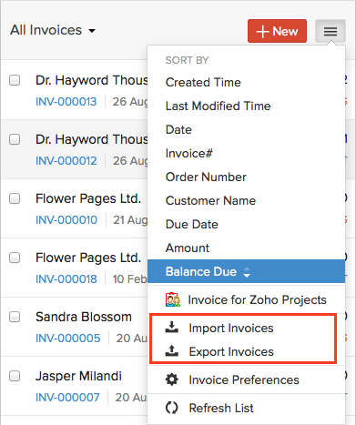 export invoice ninja