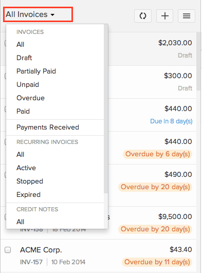 Sort your invoices