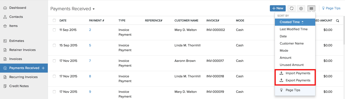 Importing/Exporting data into Zoho Invoice